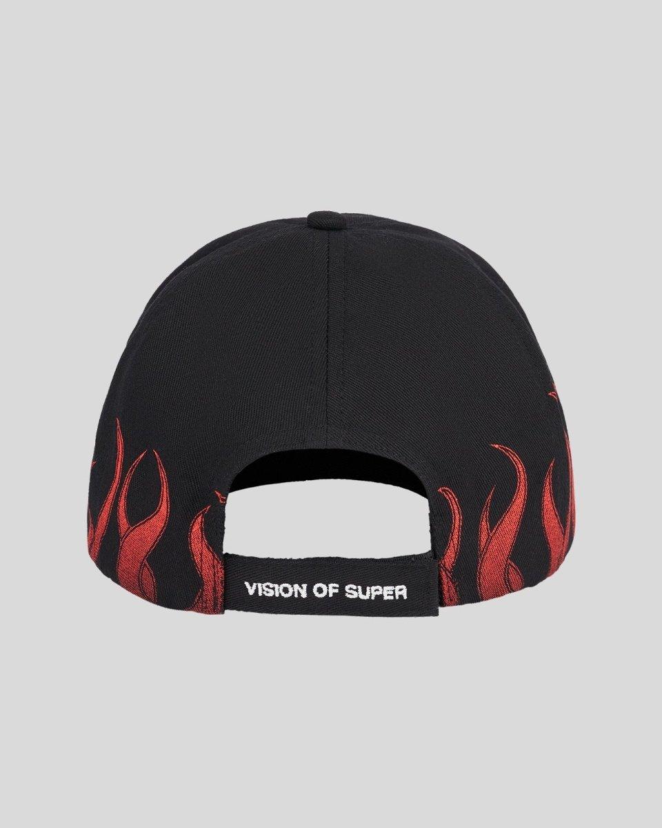 Vision Of Super BLACK CAP WITH RED FLAMES Nuova