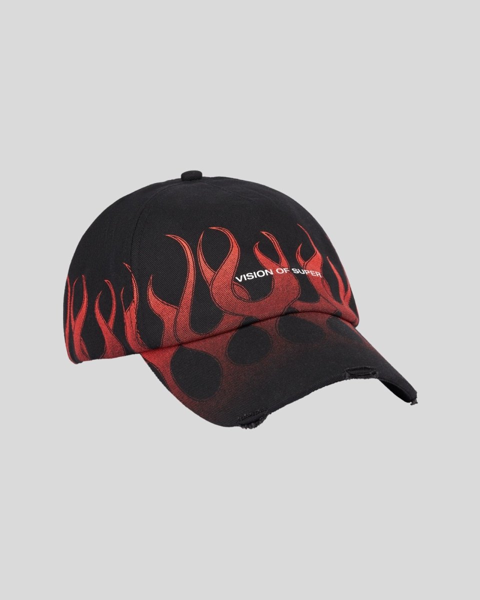 Vision Of Super BLACK CAP WITH RED FLAMES Nuova