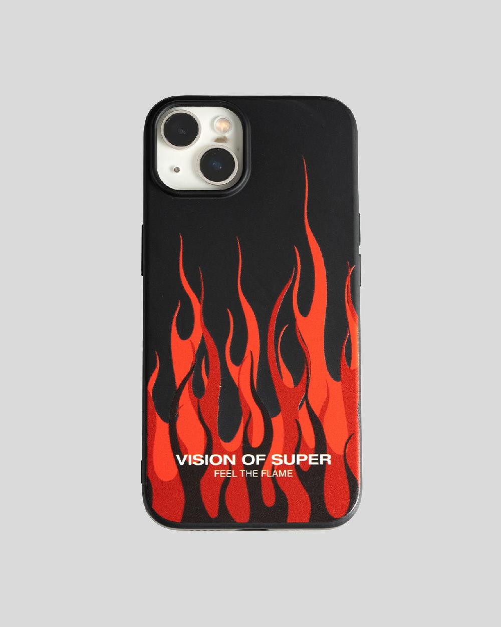 Vision Of Super BLACK IPHONE 14 COVER WITH RED FLAMES AND WHITE LOGO Offerta speciale