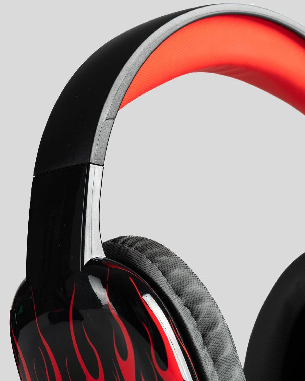 Vision Of Super BLACK HEADPHONES WITH RED FLAMES AND WHITE LOGO Italia