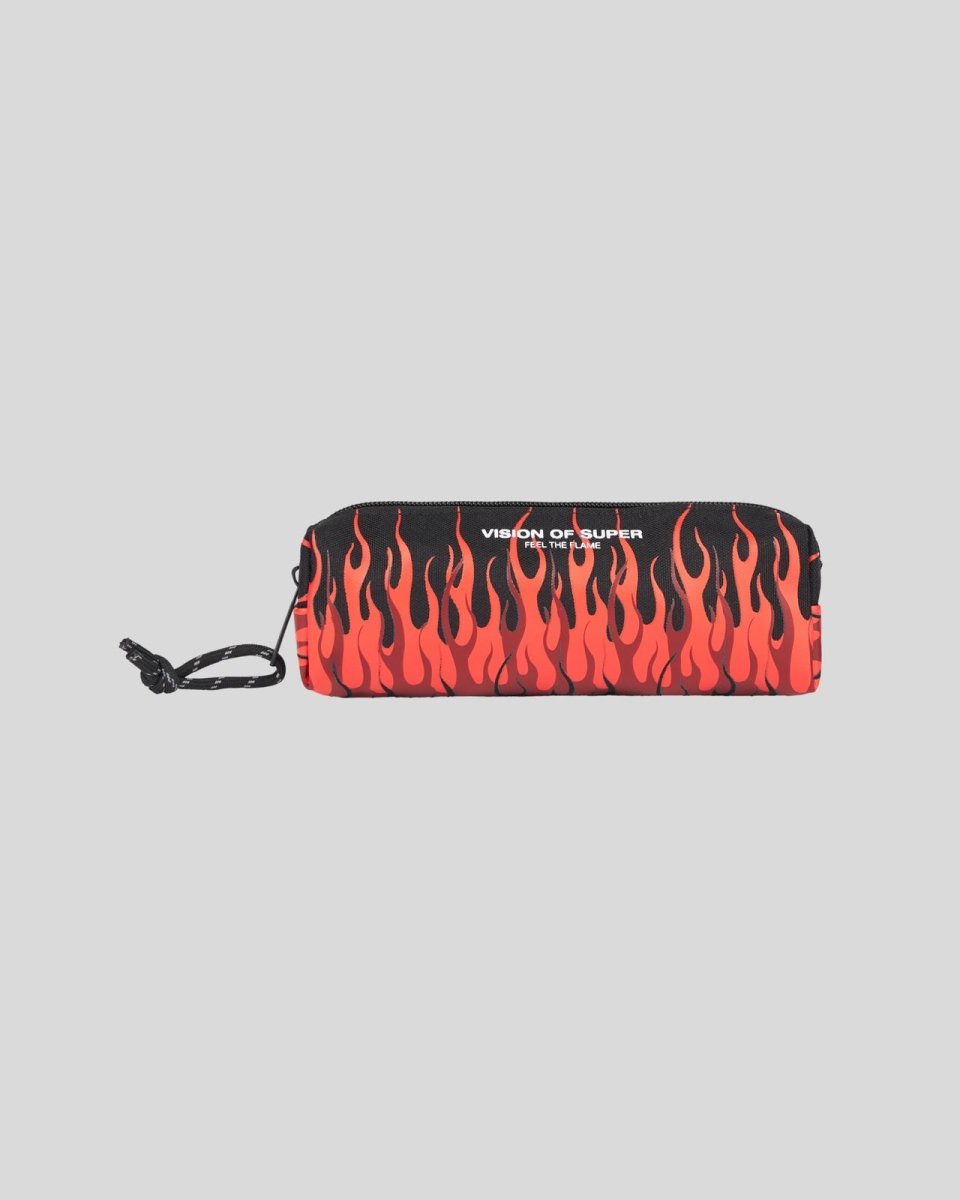 Vision Of Super BLACK PENCIL CASE WITH TRIPLE FLAMES AND LOGO Vendita