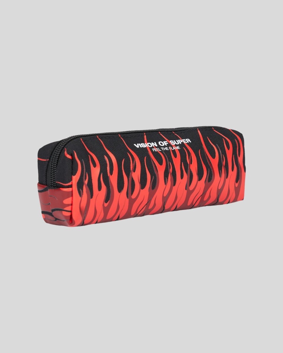 Vision Of Super BLACK PENCIL CASE WITH TRIPLE FLAMES AND LOGO Vendita