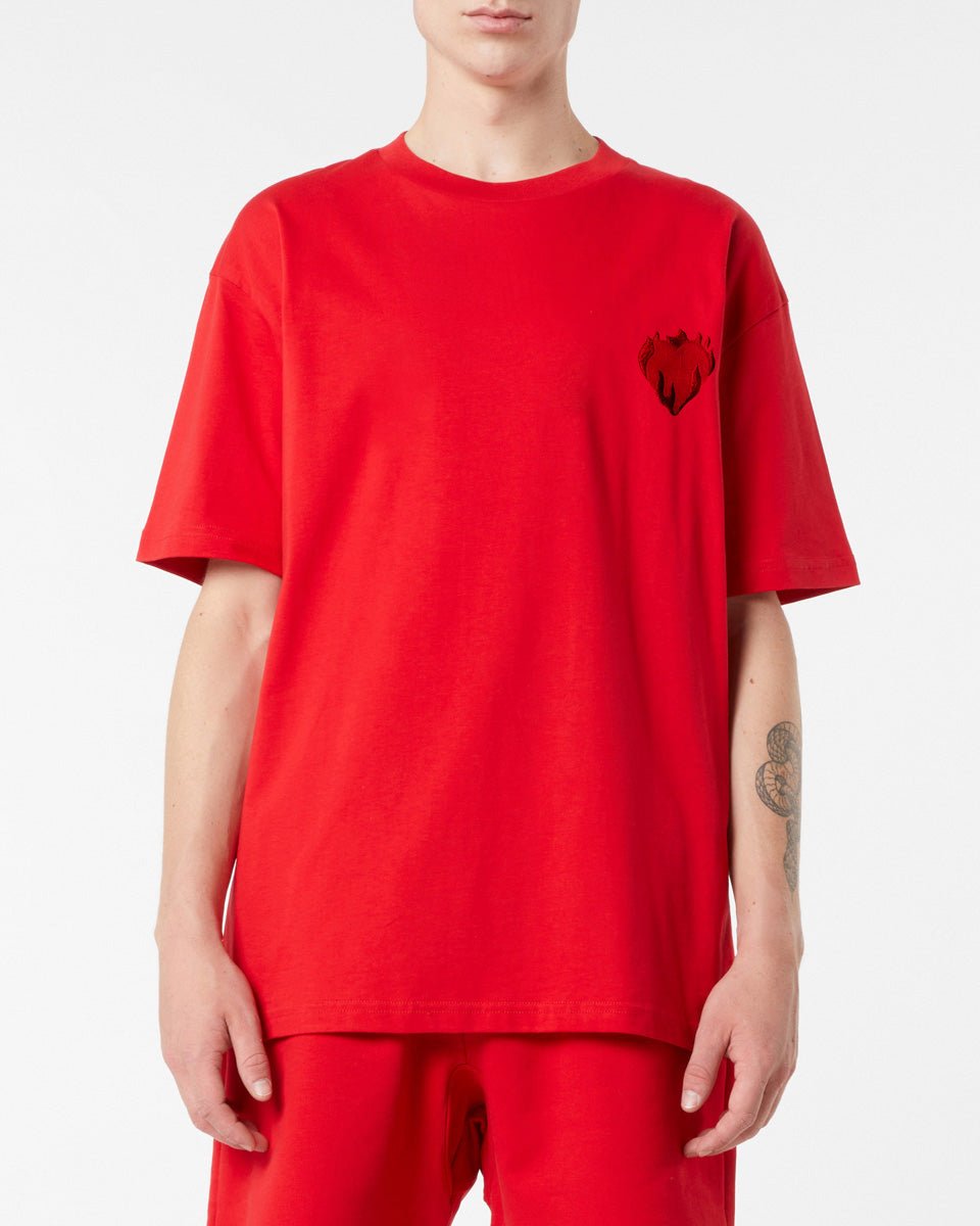 Vision Of Super RED T-SHIRT WITH EMBROIDERED FLAMING HEART Negozi Online