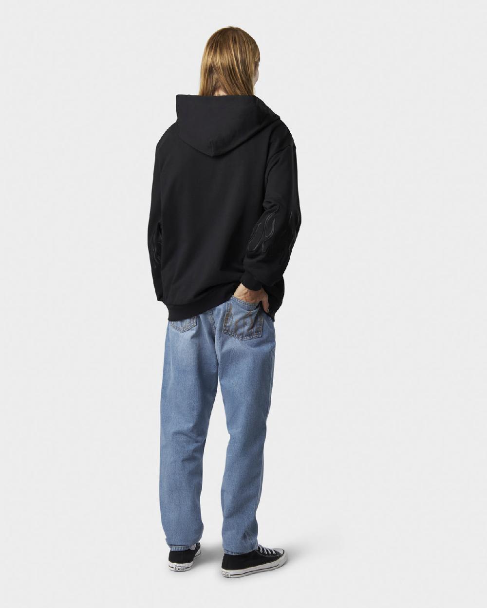 Vision Of Super BLACK HOODIE ZIP WITH EMBROIDERED WHITE LOGO BLACK FLAMES AND METAL LABEL + BUTTON Offerta Anniversario