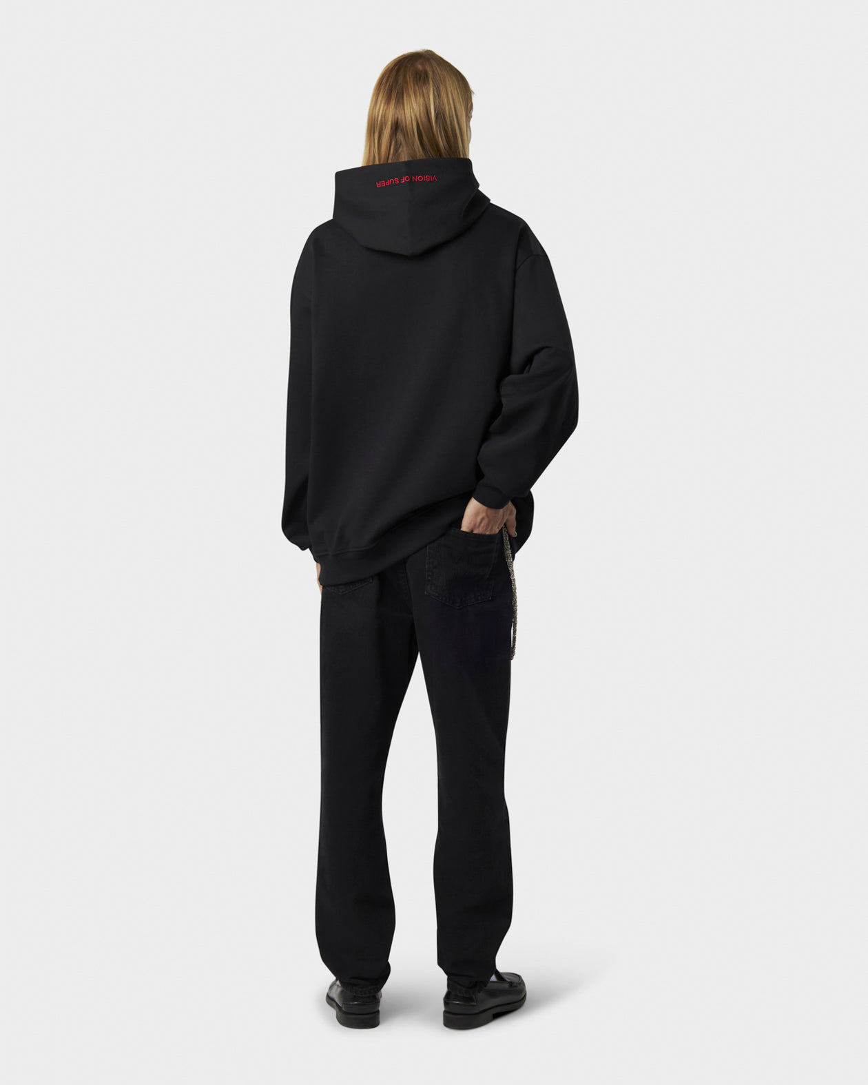Vision Of Super BLACK HOODIE WITH FREEDOM PRINT METAL LABEL AND BUTTON Fino Al -60%