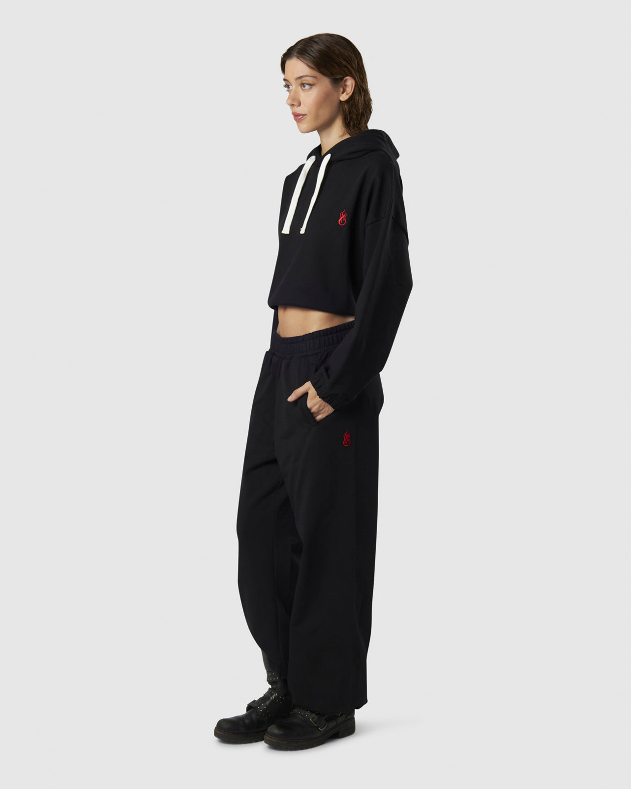 Vision Of Super BACK CROP HOODIE WITH EMBROIDERED FLAME LOGO ON FRONT AND PRINTED LOGO ON BACK Sottocosto