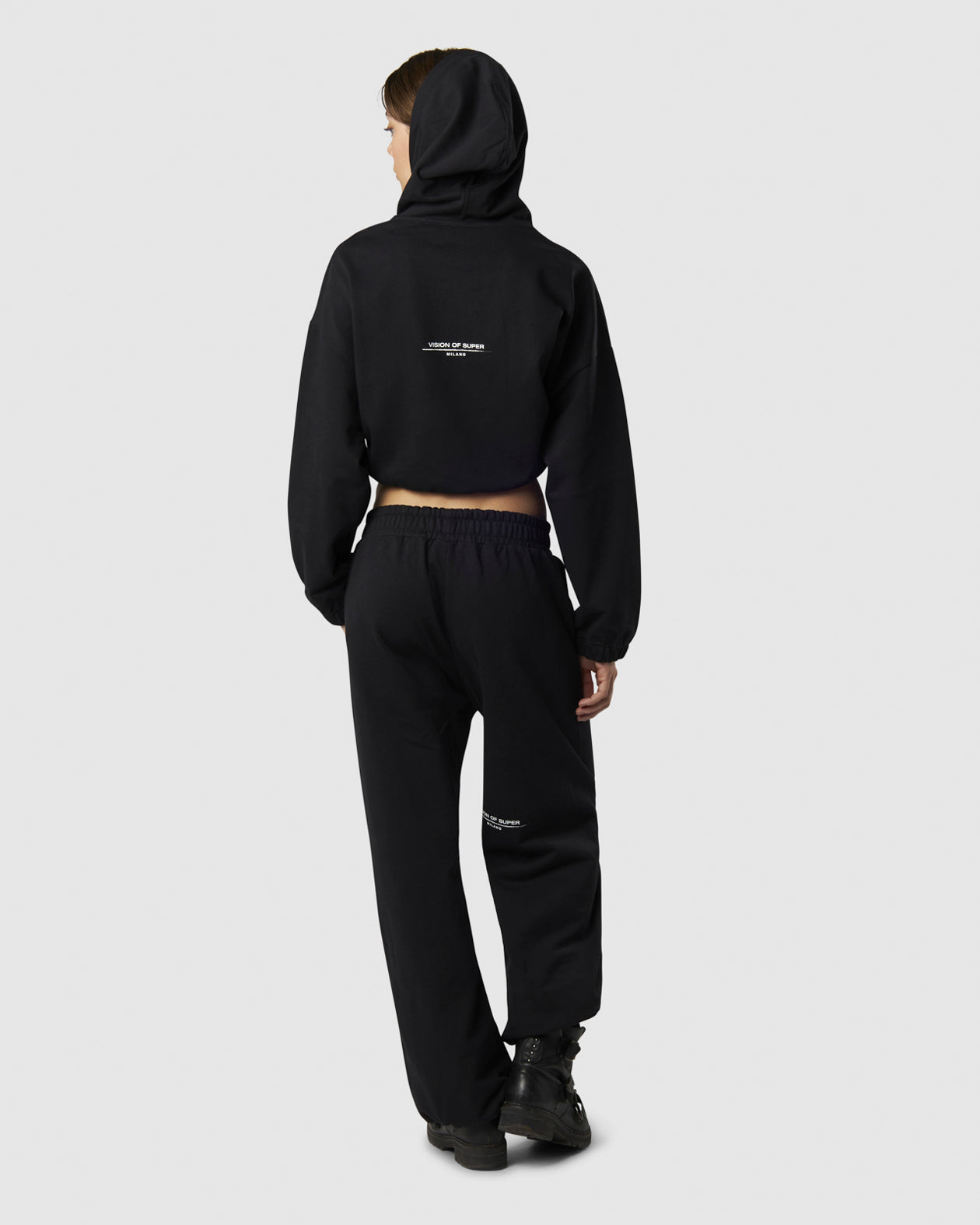 Vision Of Super BACK CROP HOODIE WITH EMBROIDERED FLAME LOGO ON FRONT AND PRINTED LOGO ON BACK Sottocosto