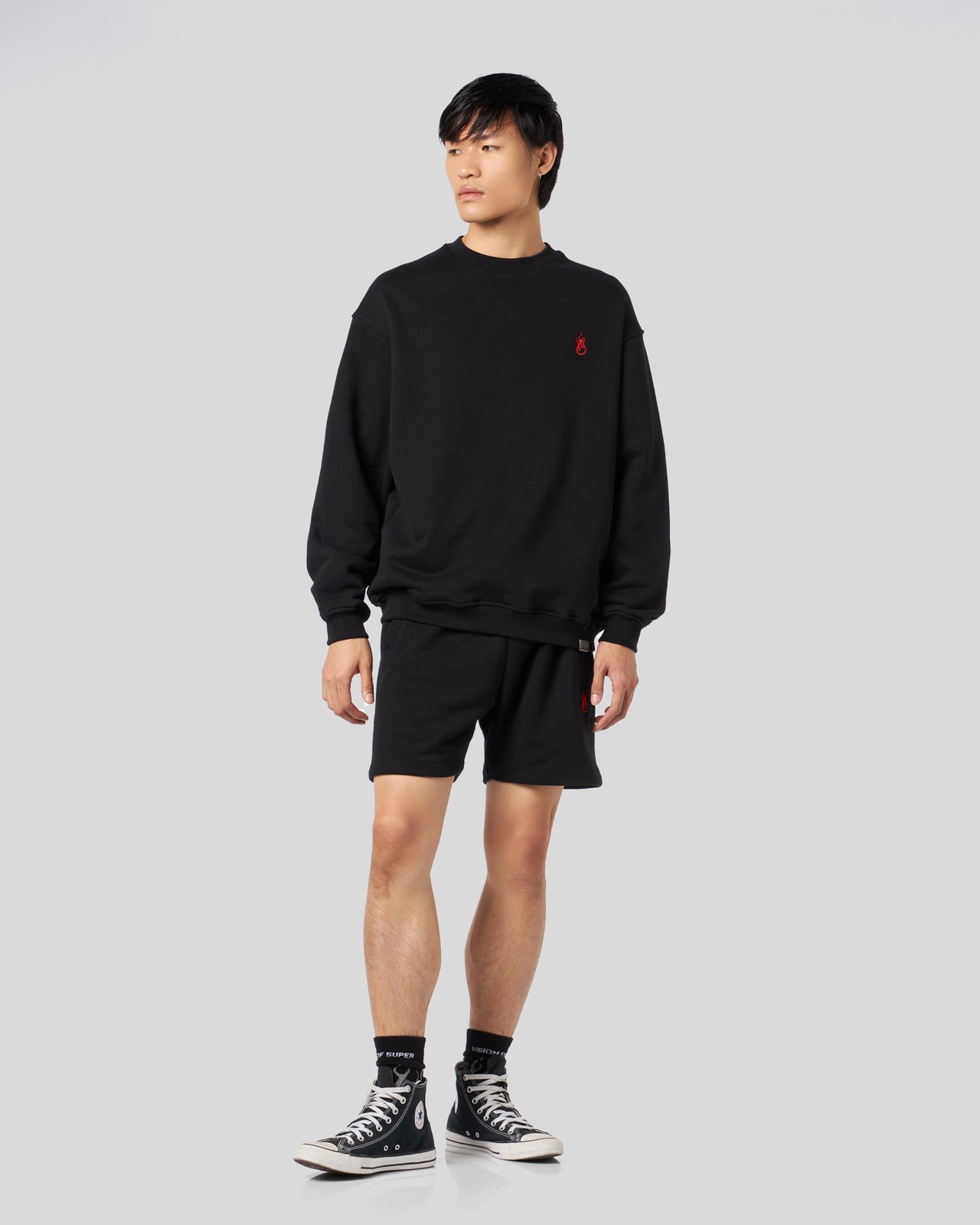 Vision Of Super BLACK CREWNECK WITH FLAMES LOGO Presa