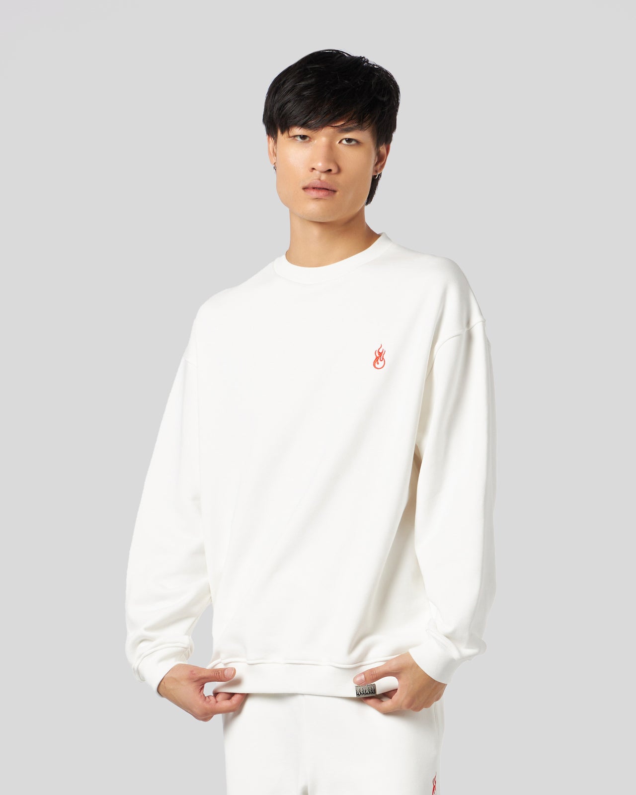 Vision Of Super WHITE CREWNECK WITH FLAMES LOGO Offerta