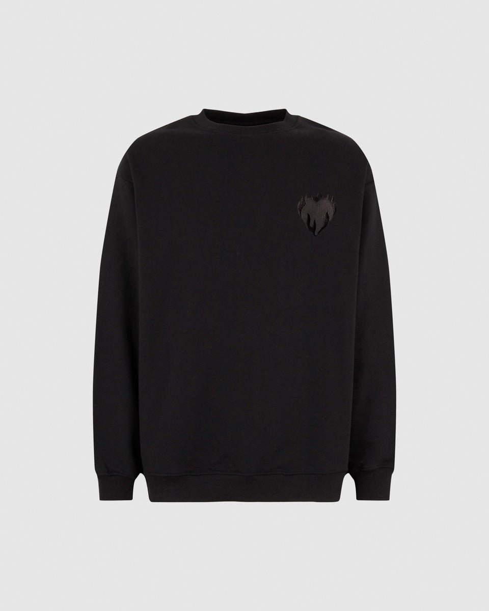 Vision Of Super BLACK CREWNECK WITH EMBROIDERED FLAMING HEART Online