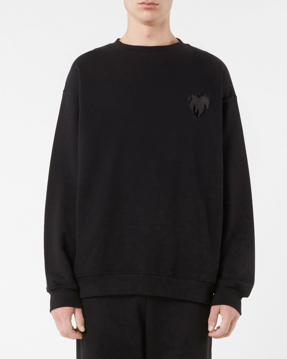 Vision Of Super BLACK CREWNECK WITH EMBROIDERED FLAMING HEART Online