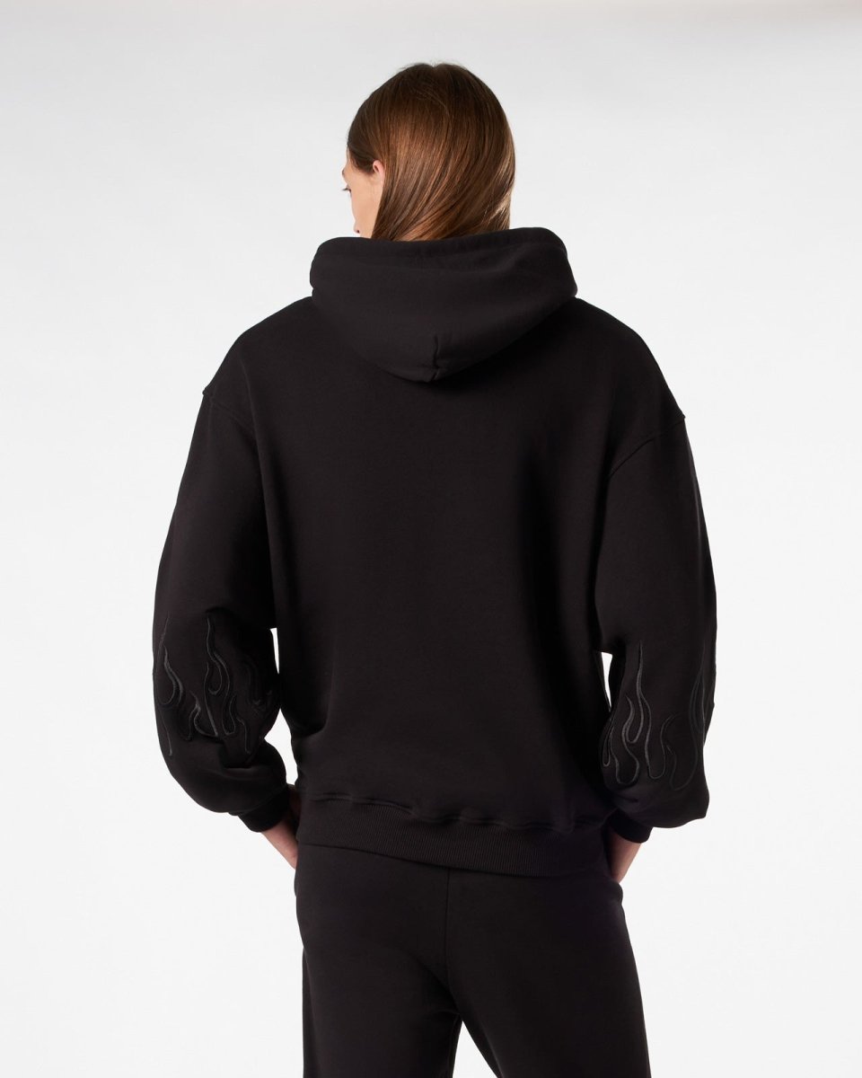 Vision Of Super BLACK HOODIE WITH BLACK EMBROIDERED FLAMES Hotsell