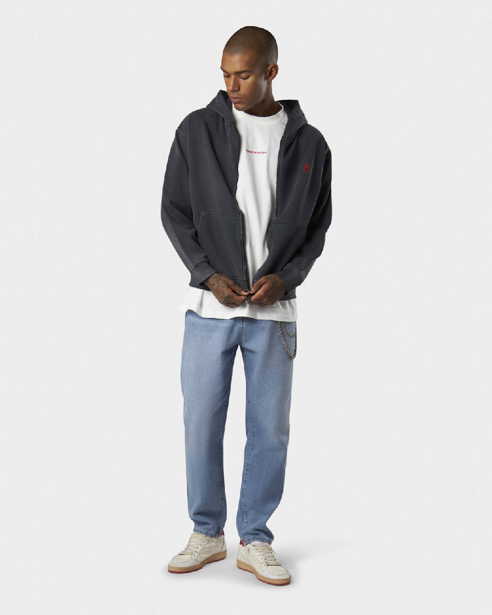 Vision Of Super COLD WASH HOODIE ZIP WITH RED FLAME METAL LABEL AND PRINTED LOGO Vendita Economica