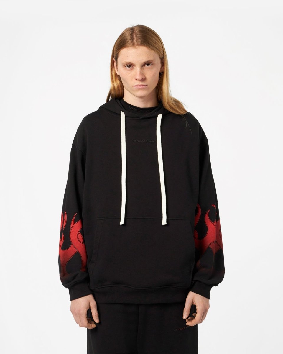 Vision Of Super BLACK HOODIE WITH RED FLAMES Vendite Flash