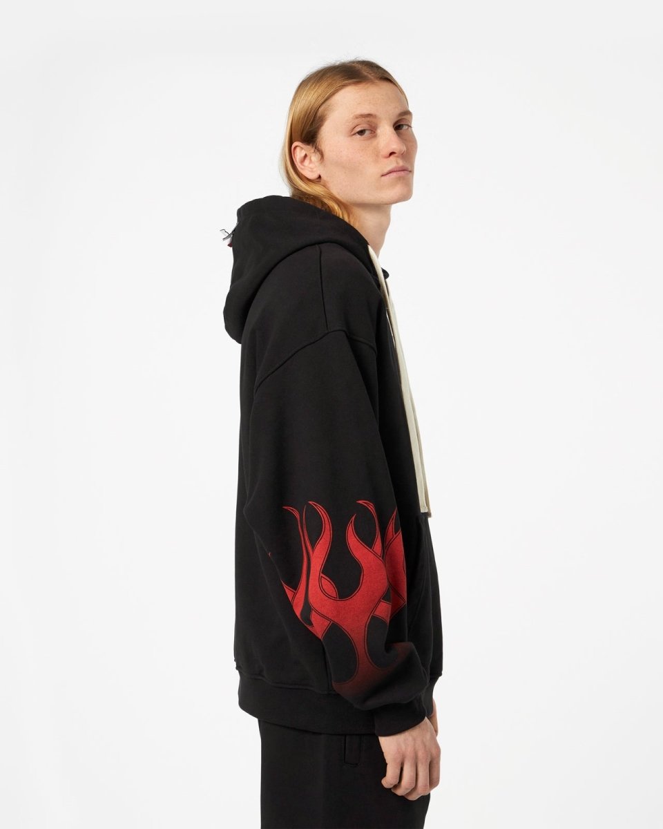 Vision Of Super BLACK HOODIE WITH RED FLAMES Vendite Flash