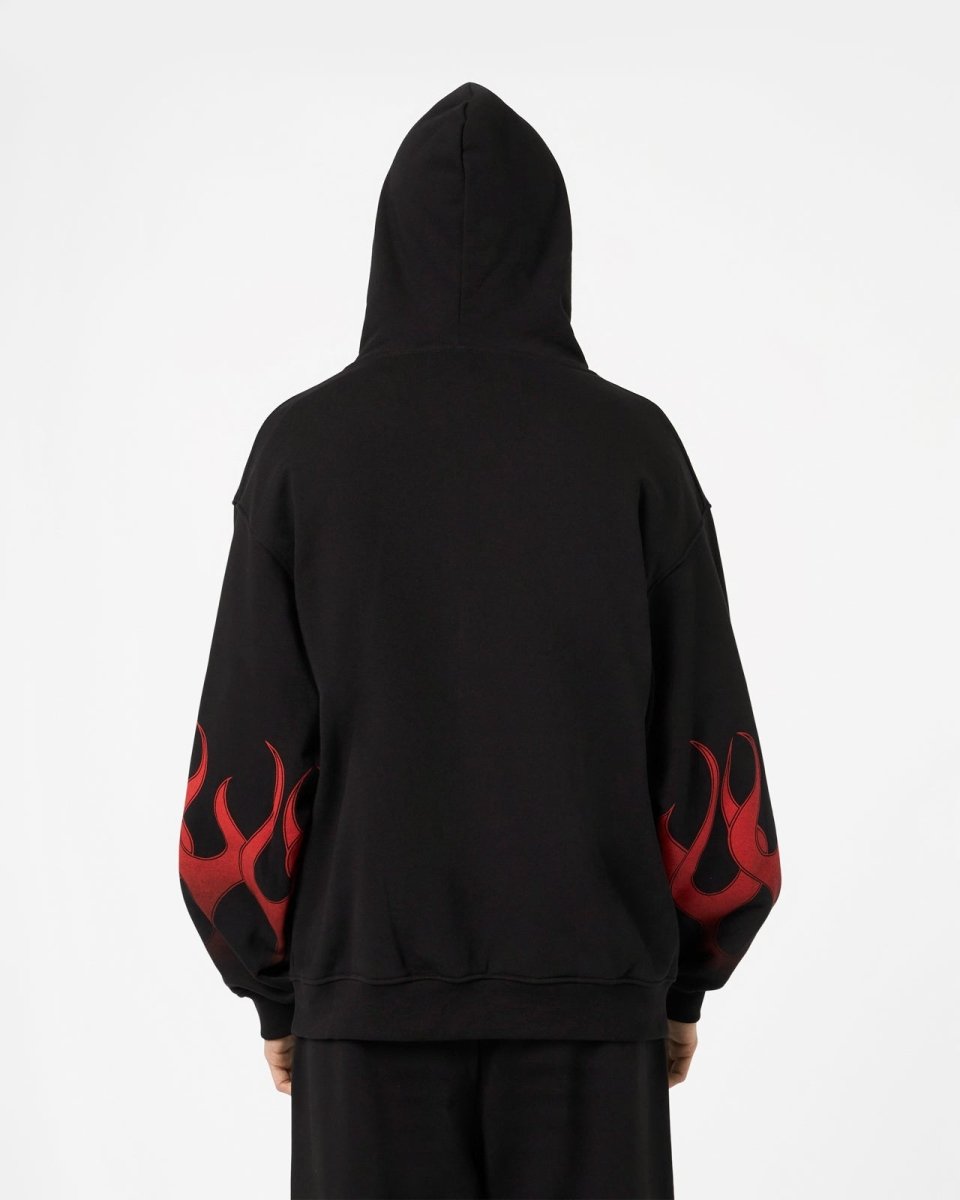Vision Of Super BLACK HOODIE WITH RED FLAMES Vendite Flash