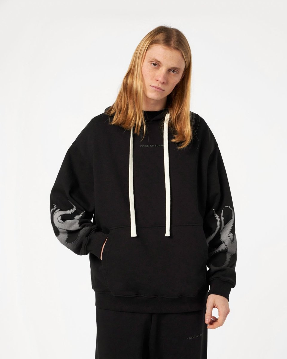 Vision Of Super BLACK HOODIE WITH GREY FLAMES Negozio