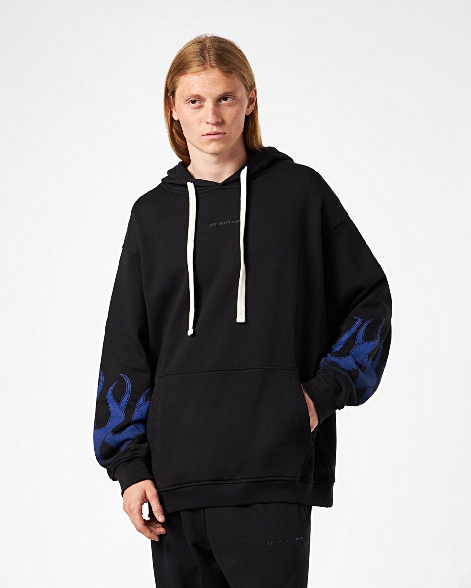 Vision Of Super BLACK HOODIE WITH BLUE FLAMES In Saldo