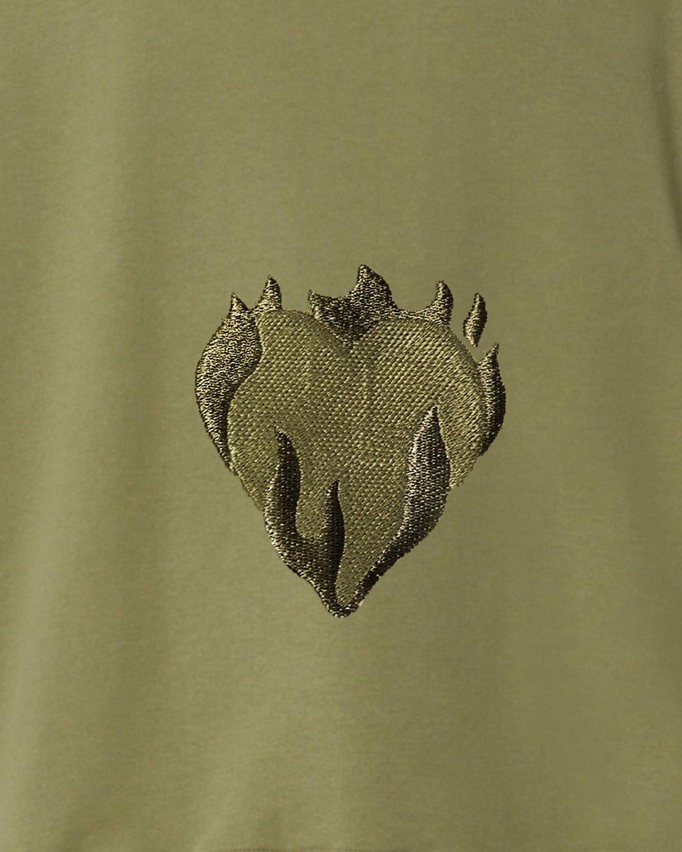 Vision Of Super GREEN CREWNECK WITH EMBROIDERED FLAMING HEART Nuova