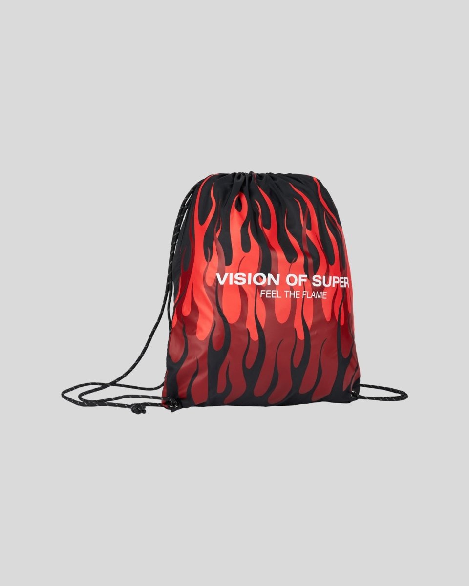 Vision Of Super BLACK DRAWSTRING BACKPACK WITH TRIPLE FLAMES AND LOGO PRINT Negozi Online