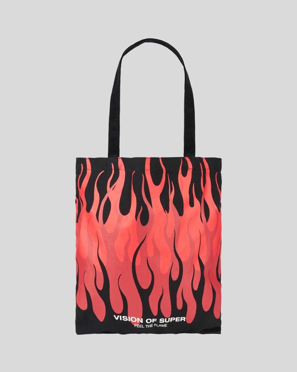 Vision Of Super BLACK SHOPPER BAG WITH TRIPLE FLAMES AND LOGO PRINT Acquista Ora