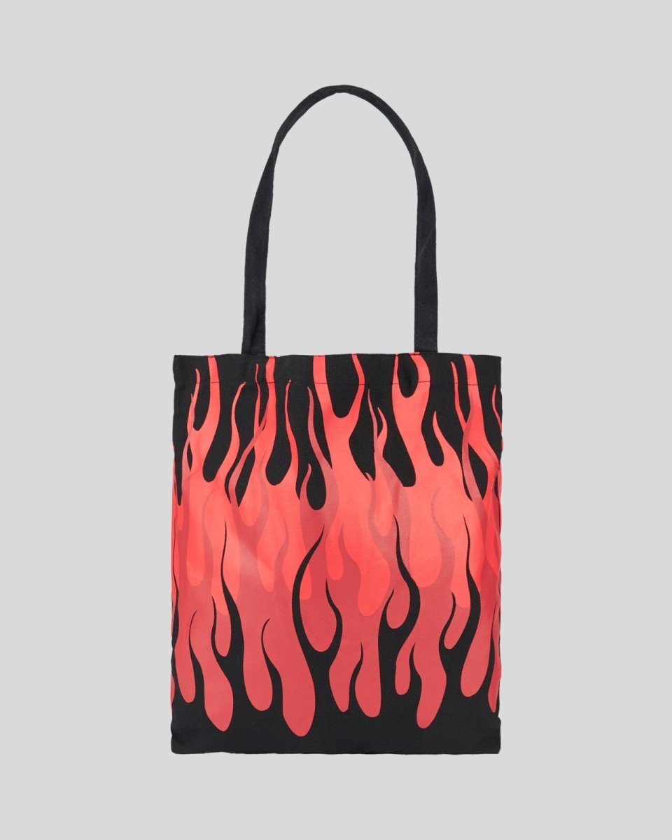Vision Of Super BLACK SHOPPER BAG WITH TRIPLE FLAMES AND LOGO PRINT Acquista Ora