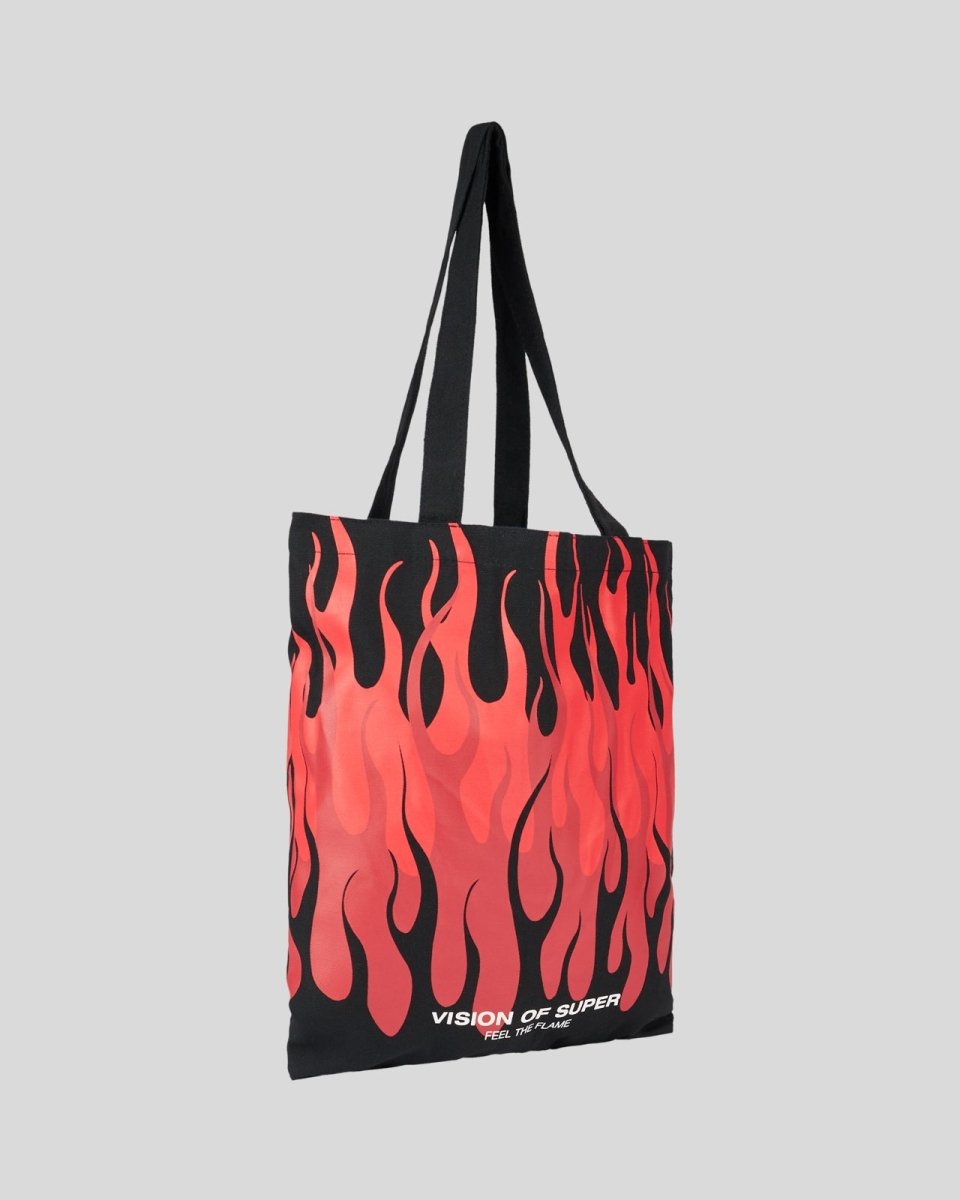 Vision Of Super BLACK SHOPPER BAG WITH TRIPLE FLAMES AND LOGO PRINT Acquista Ora