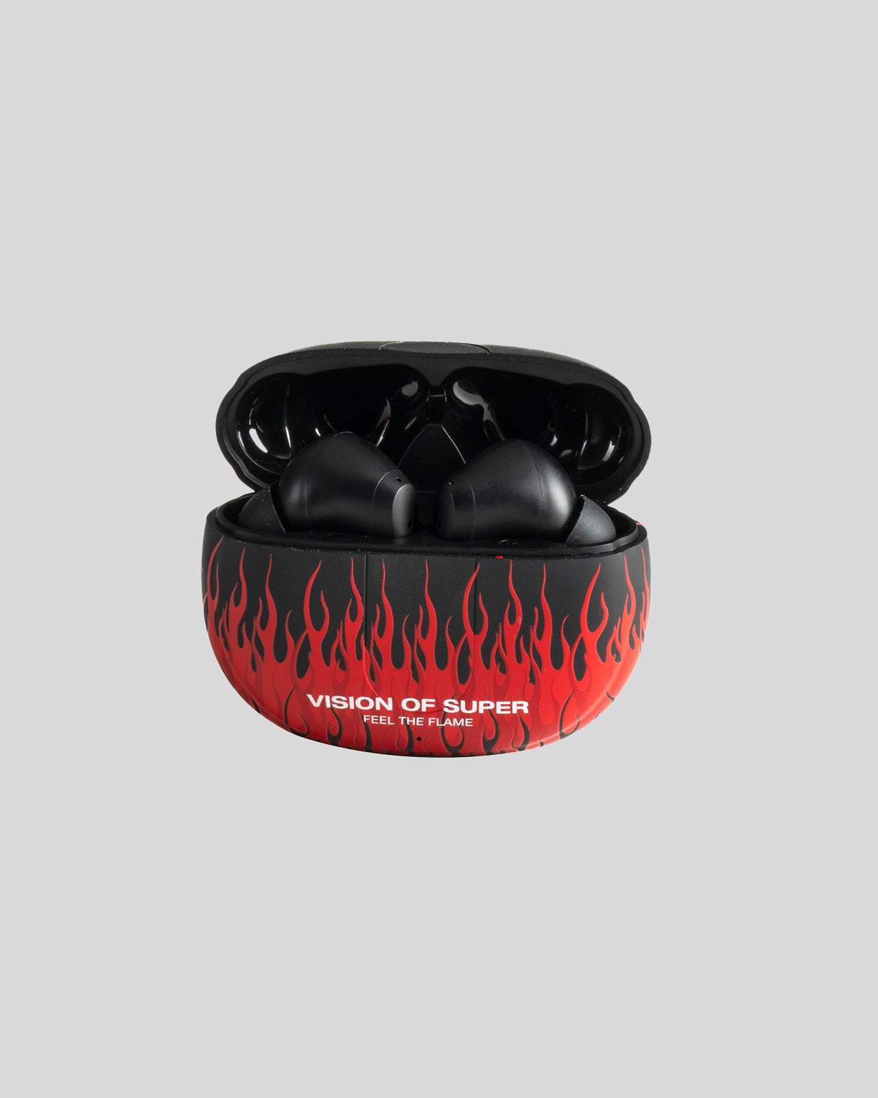 Vision Of Super BLACK EARPHONES WITH RED FLAMES AND WHITE LOGO Fino Al -60%