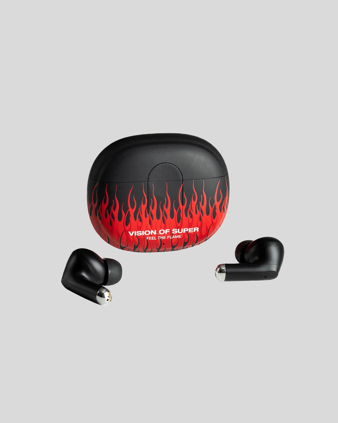 Vision Of Super BLACK EARPHONES WITH RED FLAMES AND WHITE LOGO Fino Al -60%