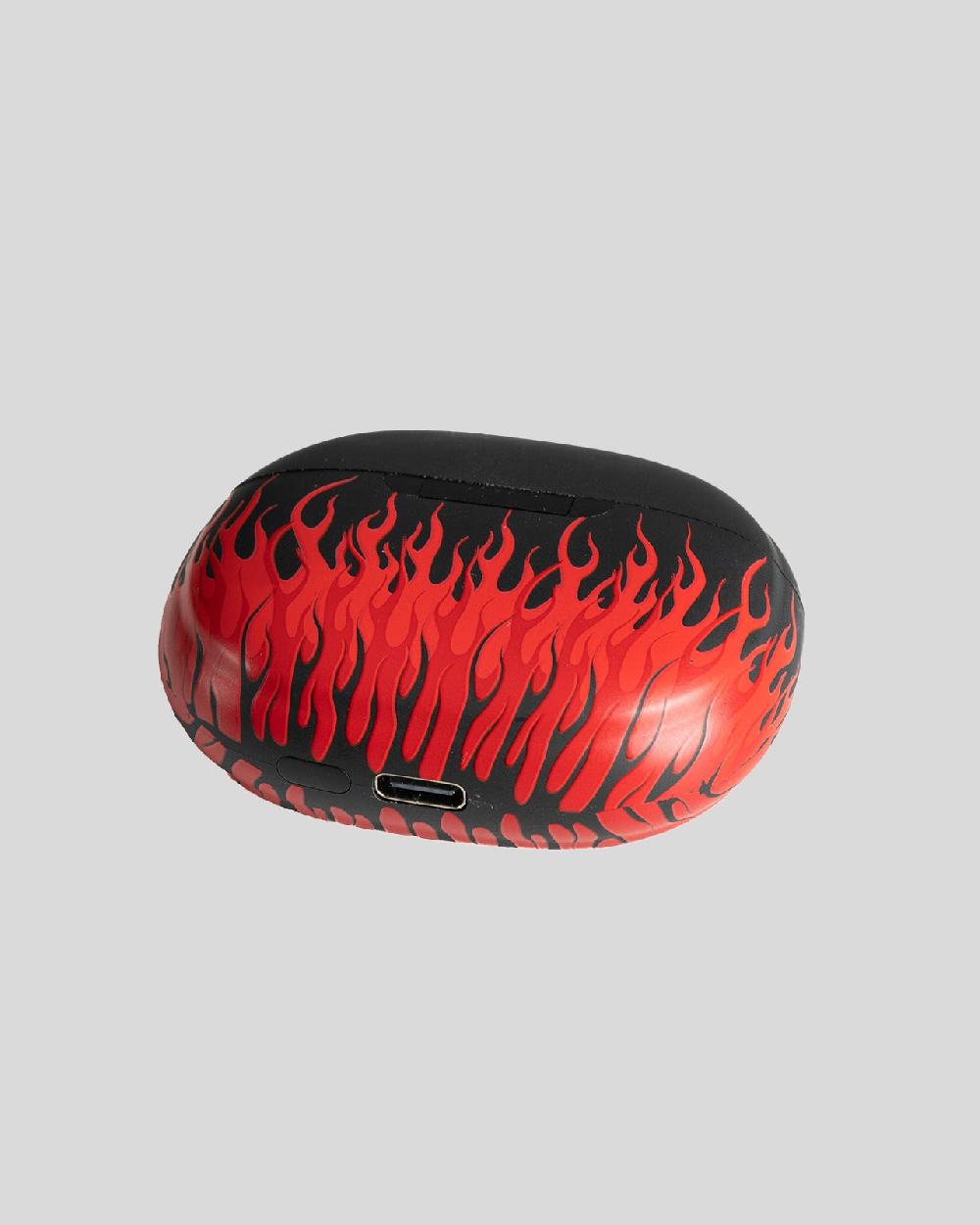 Vision Of Super BLACK EARPHONES WITH RED FLAMES AND WHITE LOGO Fino Al -60%
