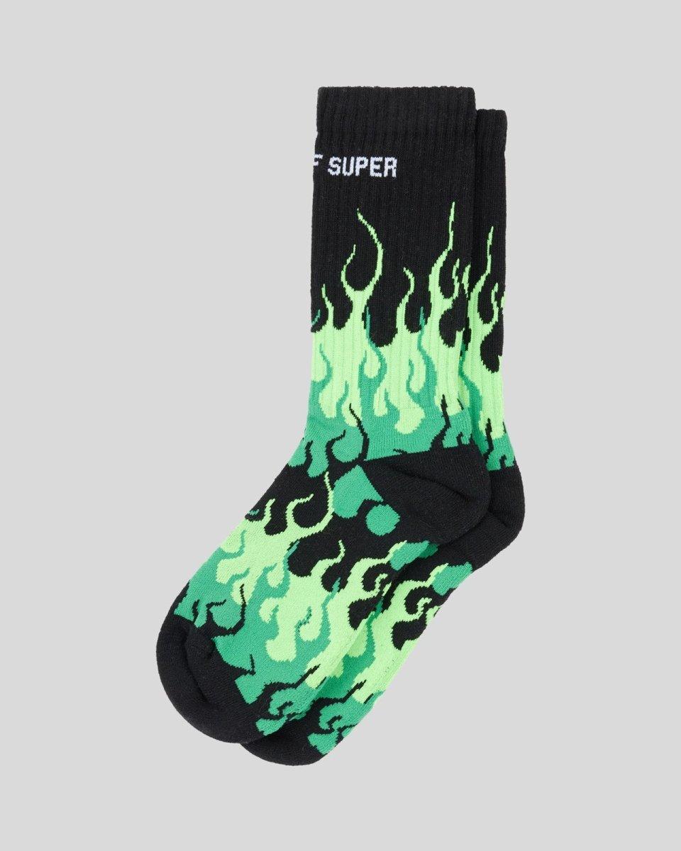 Vision Of Super BLACK SOCKS WITH GREEN TRIPLE FLAMES Affare Del Giorno