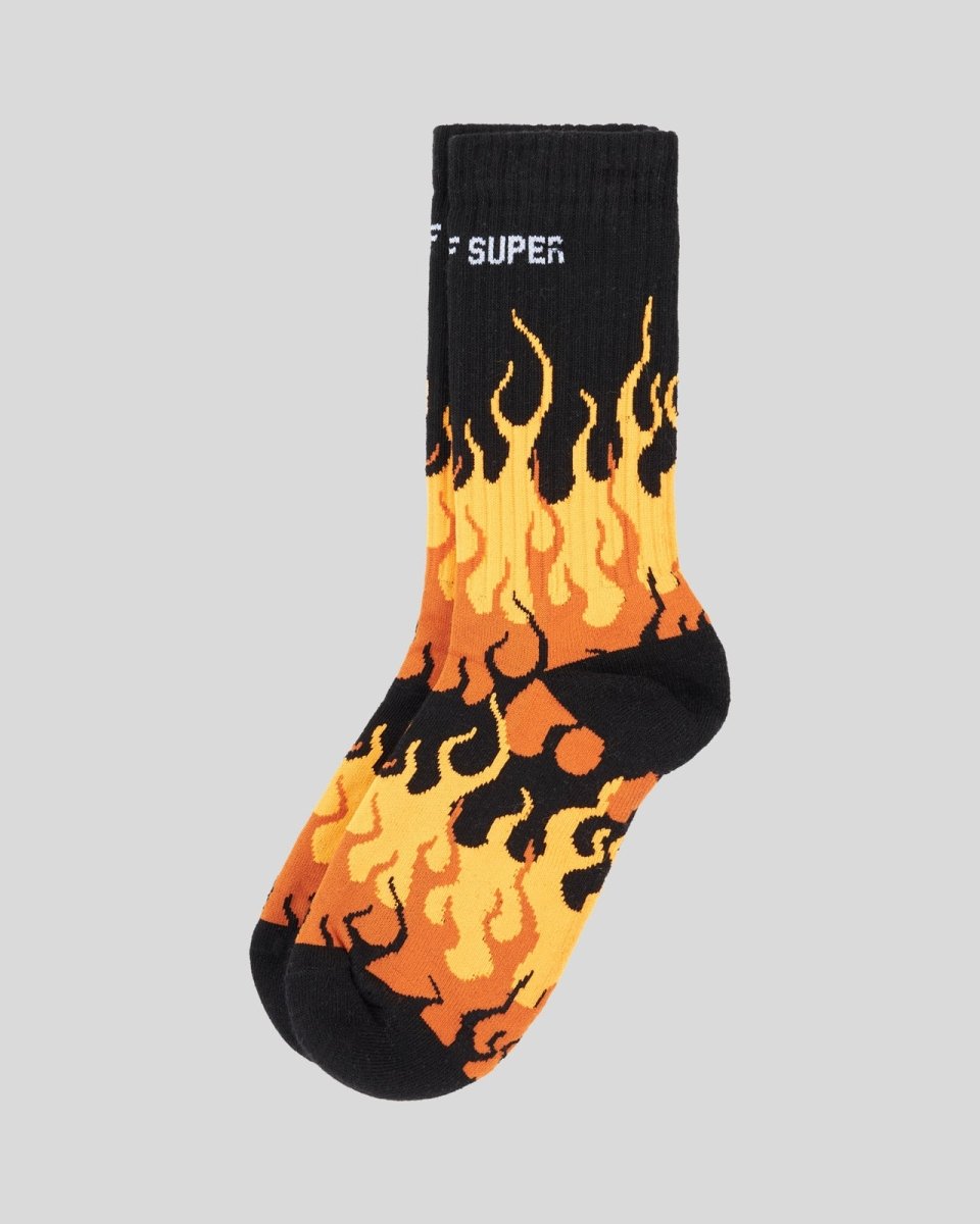 Vision Of Super BLACK SOCKS WITH ORANGE TRIPLE FLAMES Prezzo Ridotto