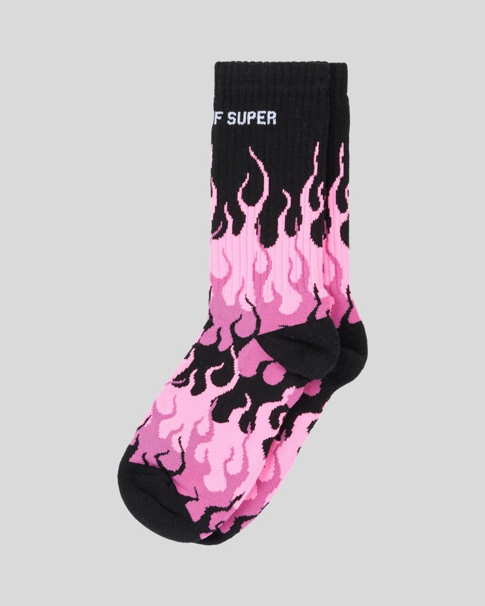 Vision Of Super BLACK SOCKS WITH FUCHSIA TRIPLE FLAMES Sottocosto