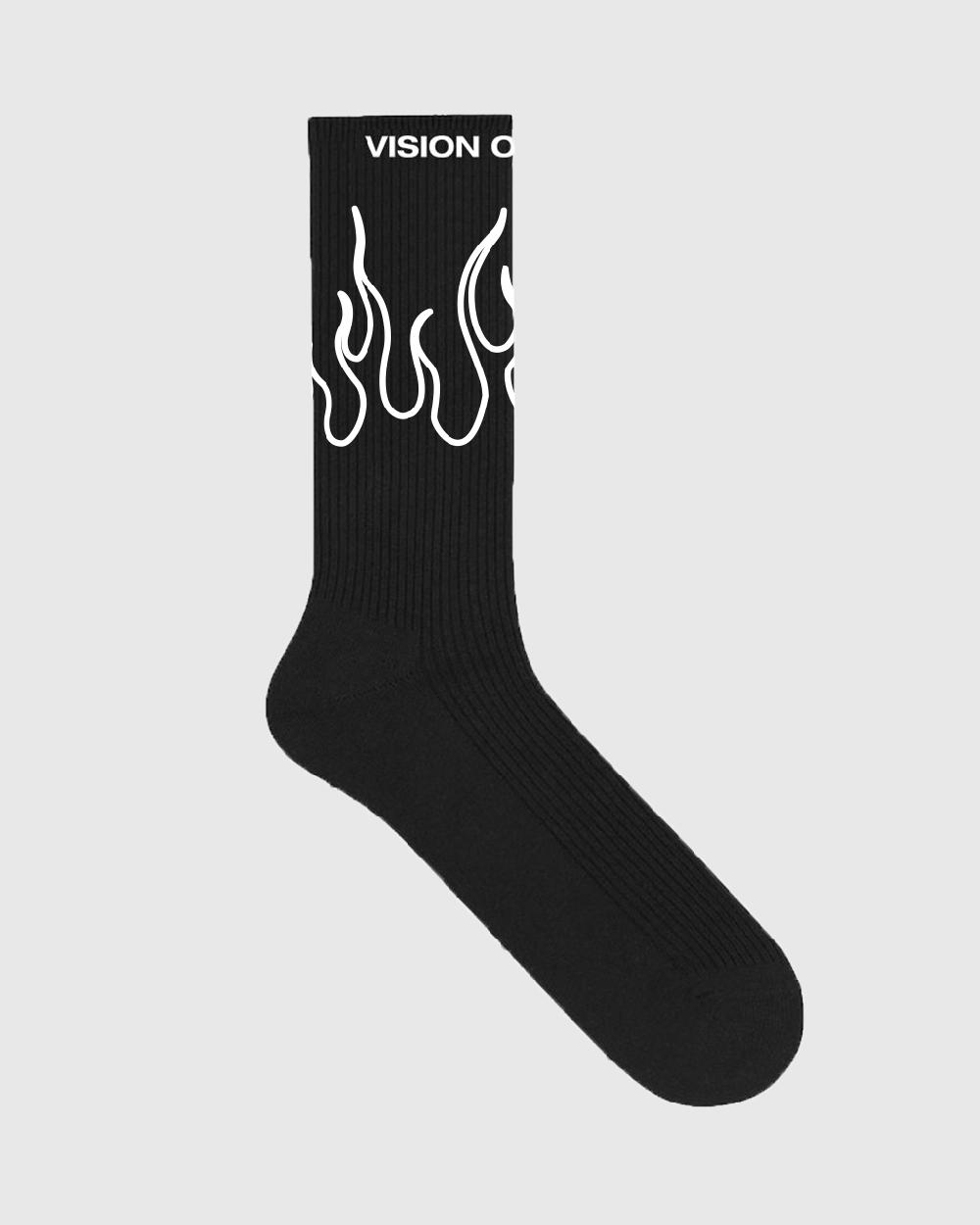 Vision Of Super BLACK SOCKS WITH WHITE OUTLINE FLAMES Presa