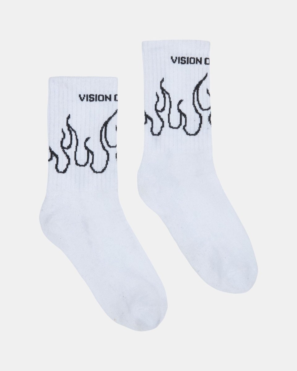 Vision Of Super WHITE SOCKS WITH BLACK OUTLINE FLAMES Offerta