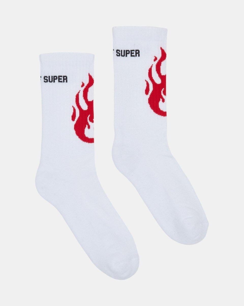 Vision Of Super WHITE SOCKS WITH RED FLAMES Offerte