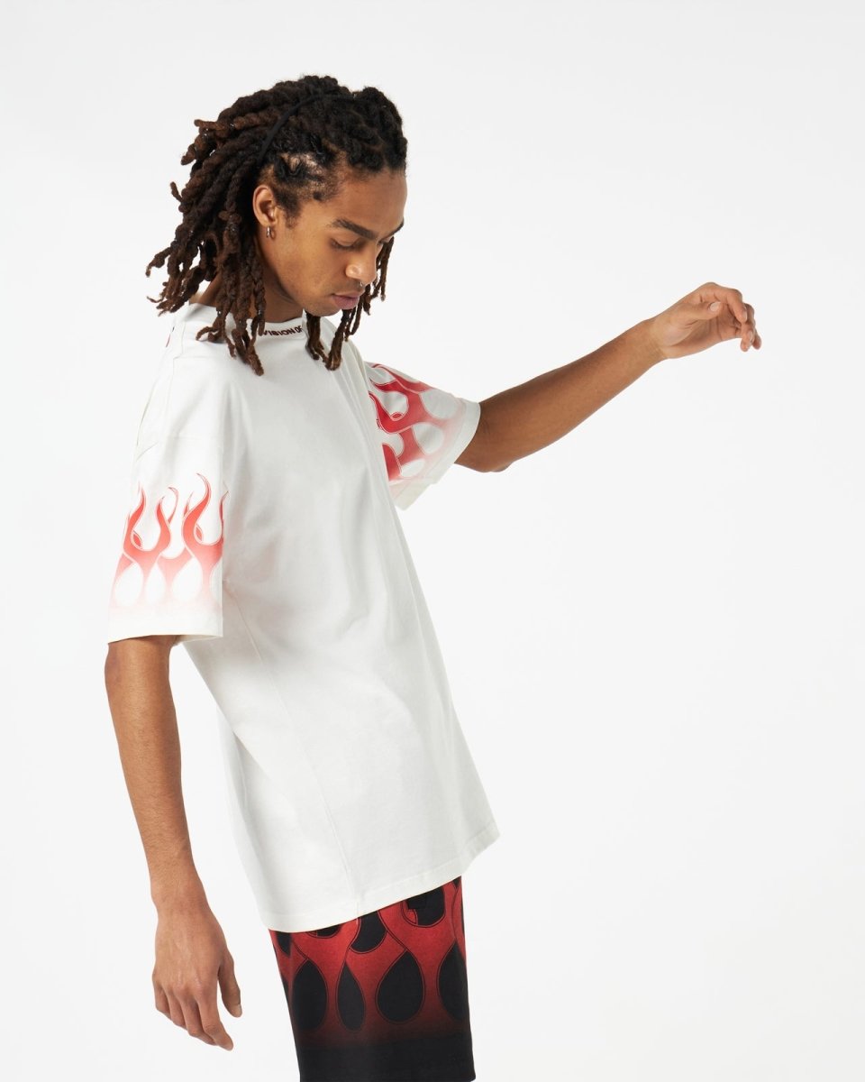 Vision Of Super WHITE T-SHIRT WITH RED FLAMES Vendita Calda