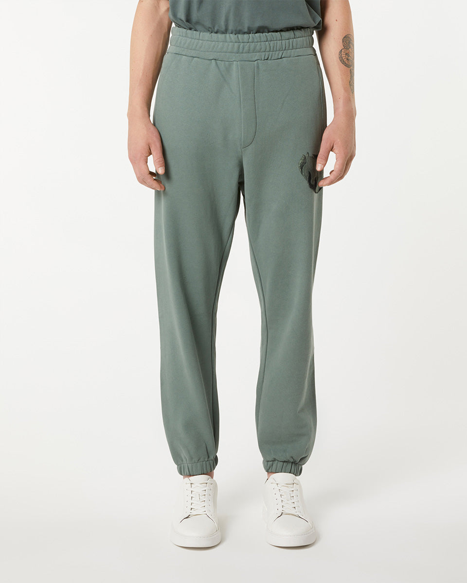 Vision Of Super BALSAM GREEN PANTS WITH EMBROIDERED FLAMING HEART Italia