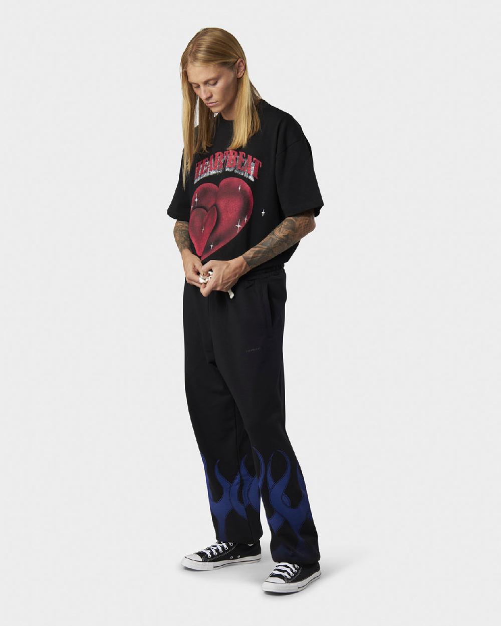 Vision Of Super BLACK PANTS WITH BLUE FLAMES Vendita