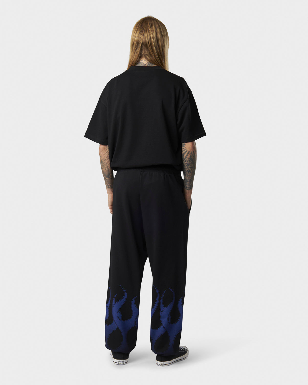 Vision Of Super BLACK PANTS WITH BLUE FLAMES Vendita