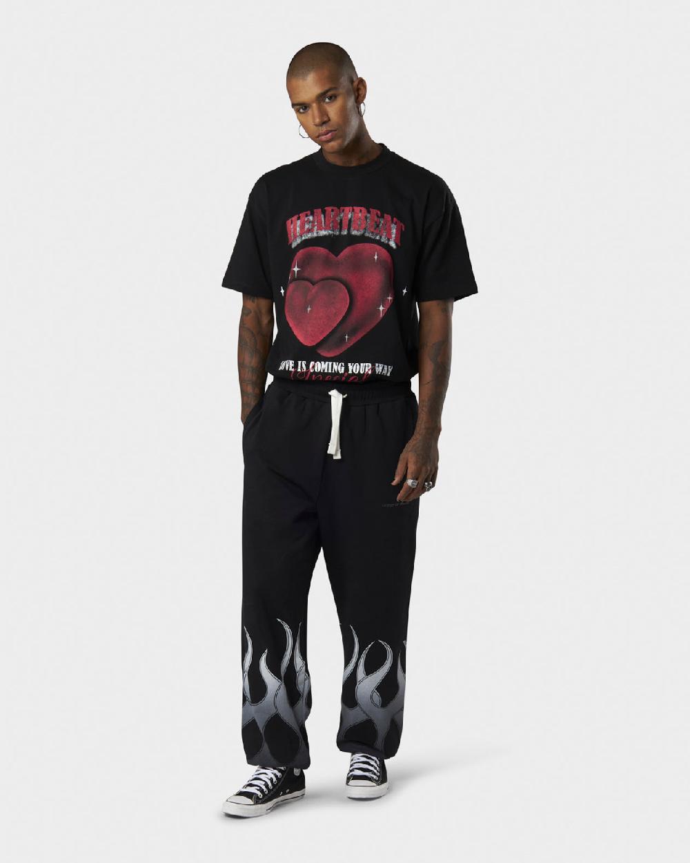 Vision Of Super BLACK PANTS WITH WHITE FLAMES Promozione
