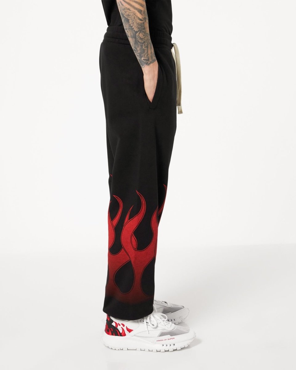 Vision Of Super BLACK PANTS WITH RED FLAMES Spedizione Gratuita