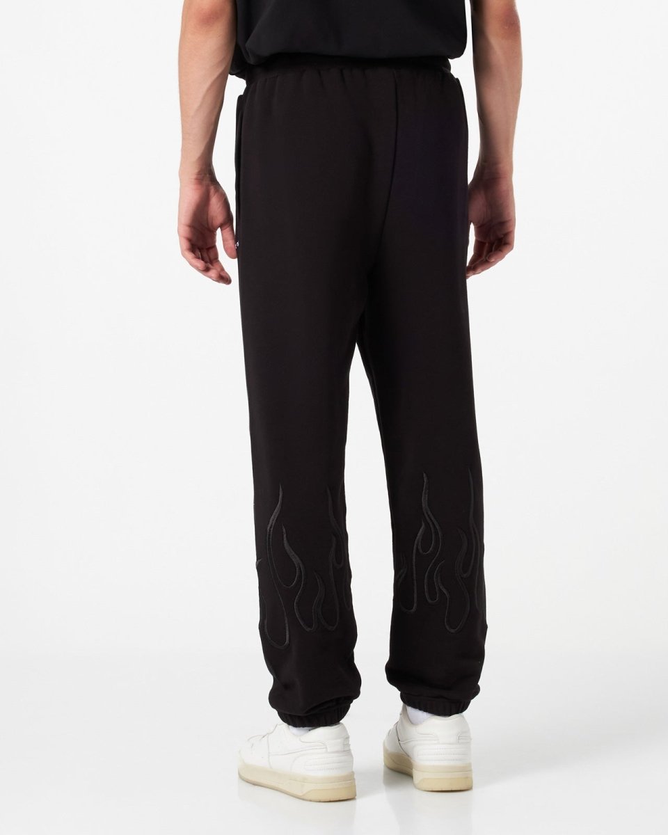Vision Of Super BLACK PANTS WITH BLACK EMBROIDERED FLAMES Pezzi Unici