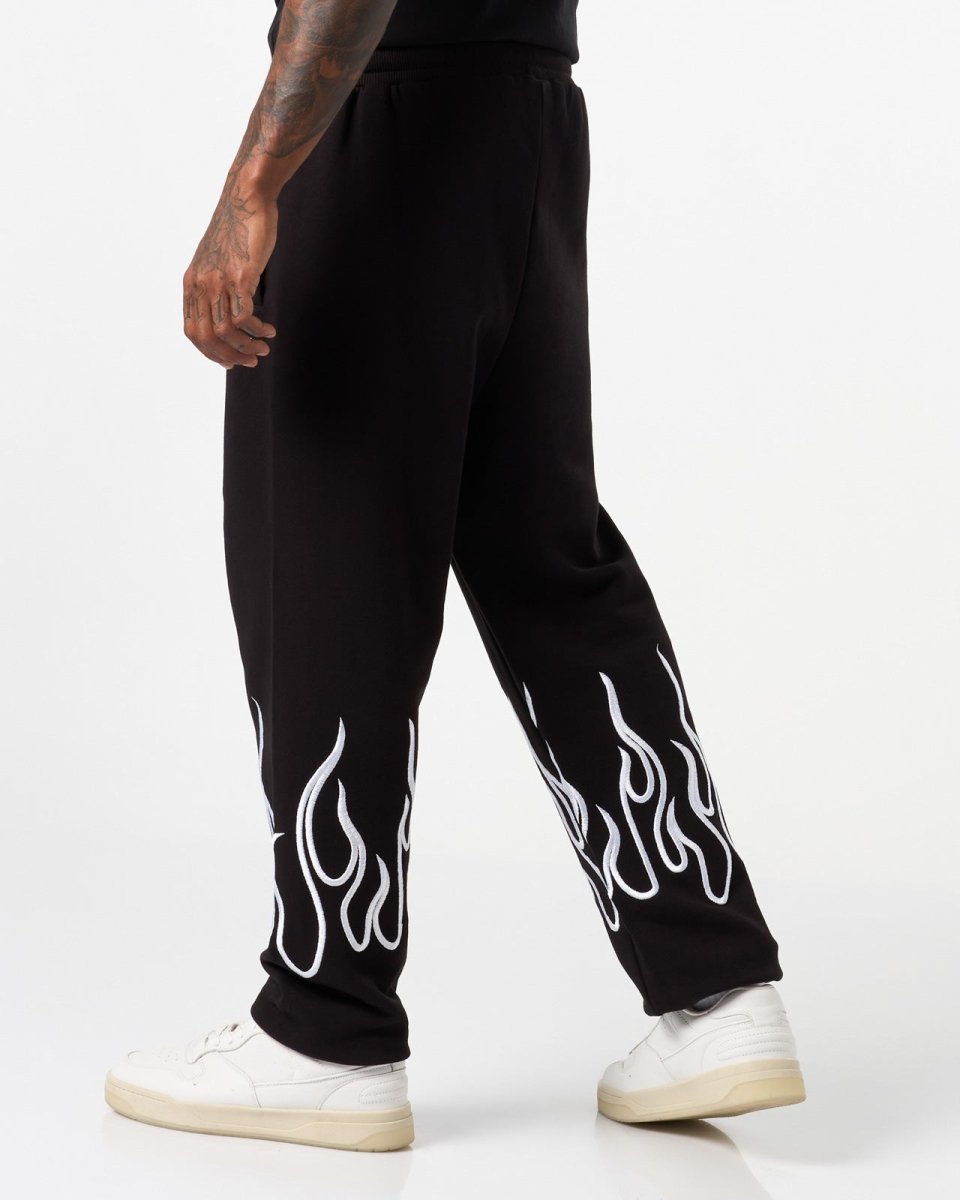Vision Of Super BLACK PANTS WITH WHITE EMBROIDERED FLAMES Soddisfazione Garantita