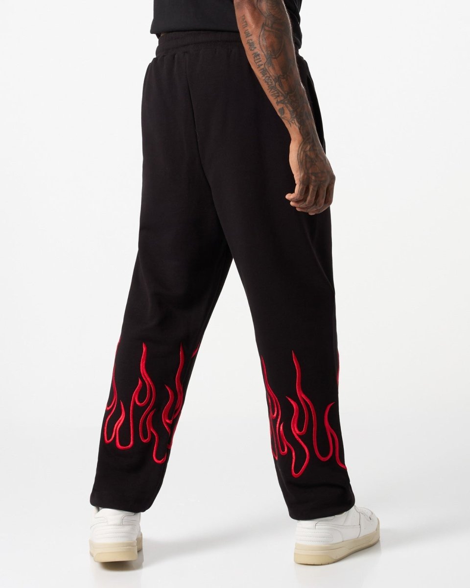 Vision Of Super BLACK PANTS WITH RED EMBROIDERED FLAMES Qualità Garantita