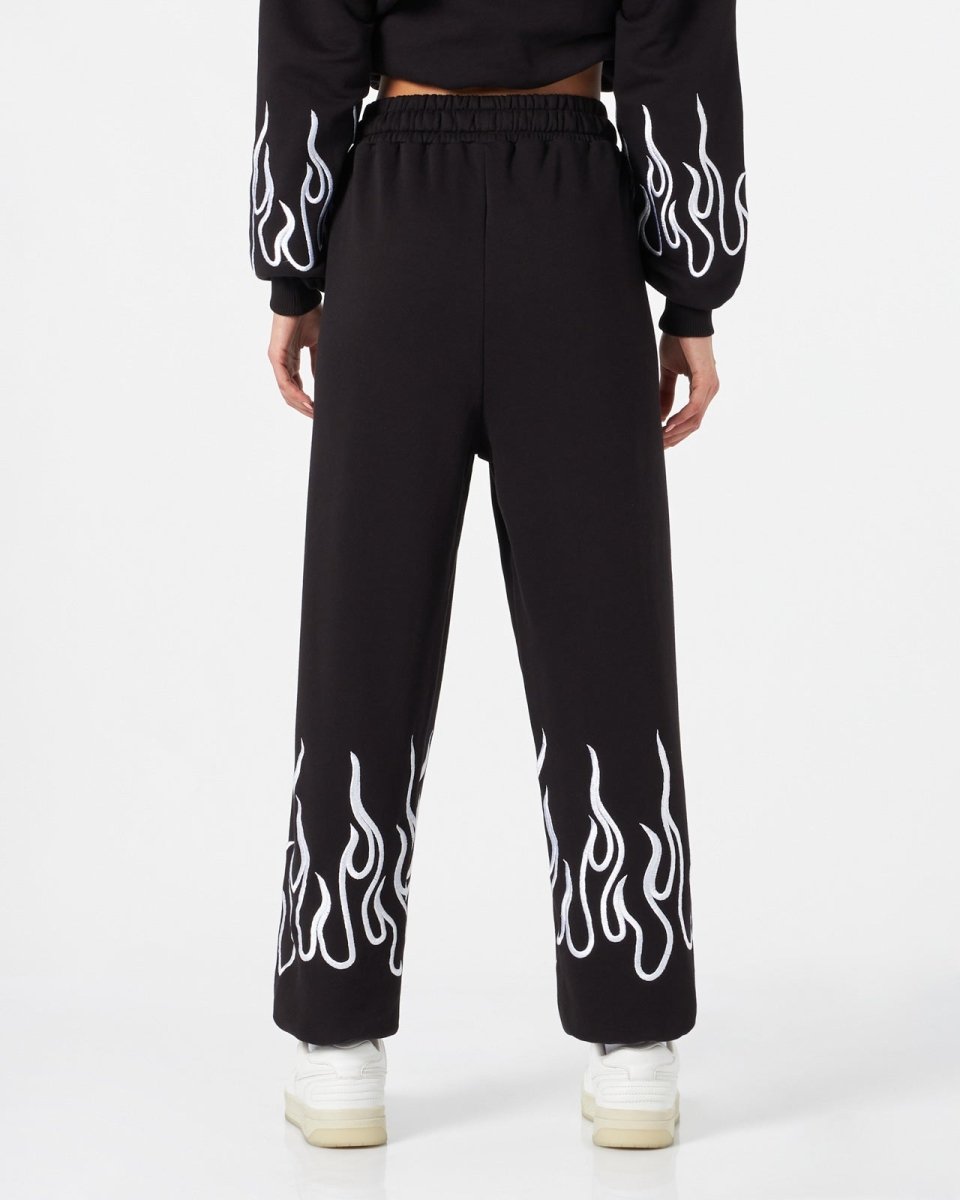 Vision Of Super BLACK WOMAN PANTS WITH WHITE EMBROIDERED FLAMES Negozi Online