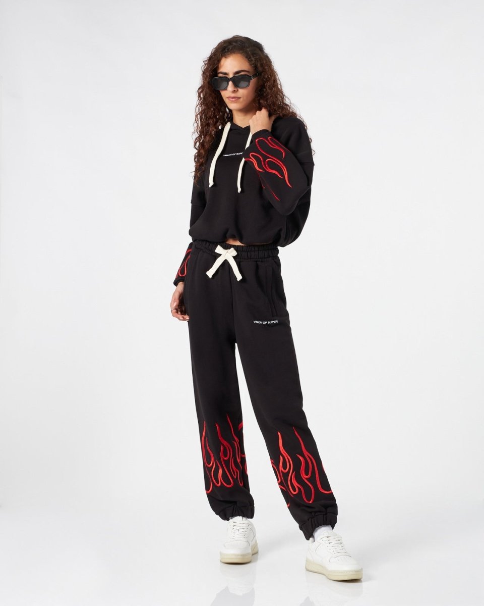 Vision Of Super BLACK WOMAN PANTS WITH RED FLAMES Acquista Ora