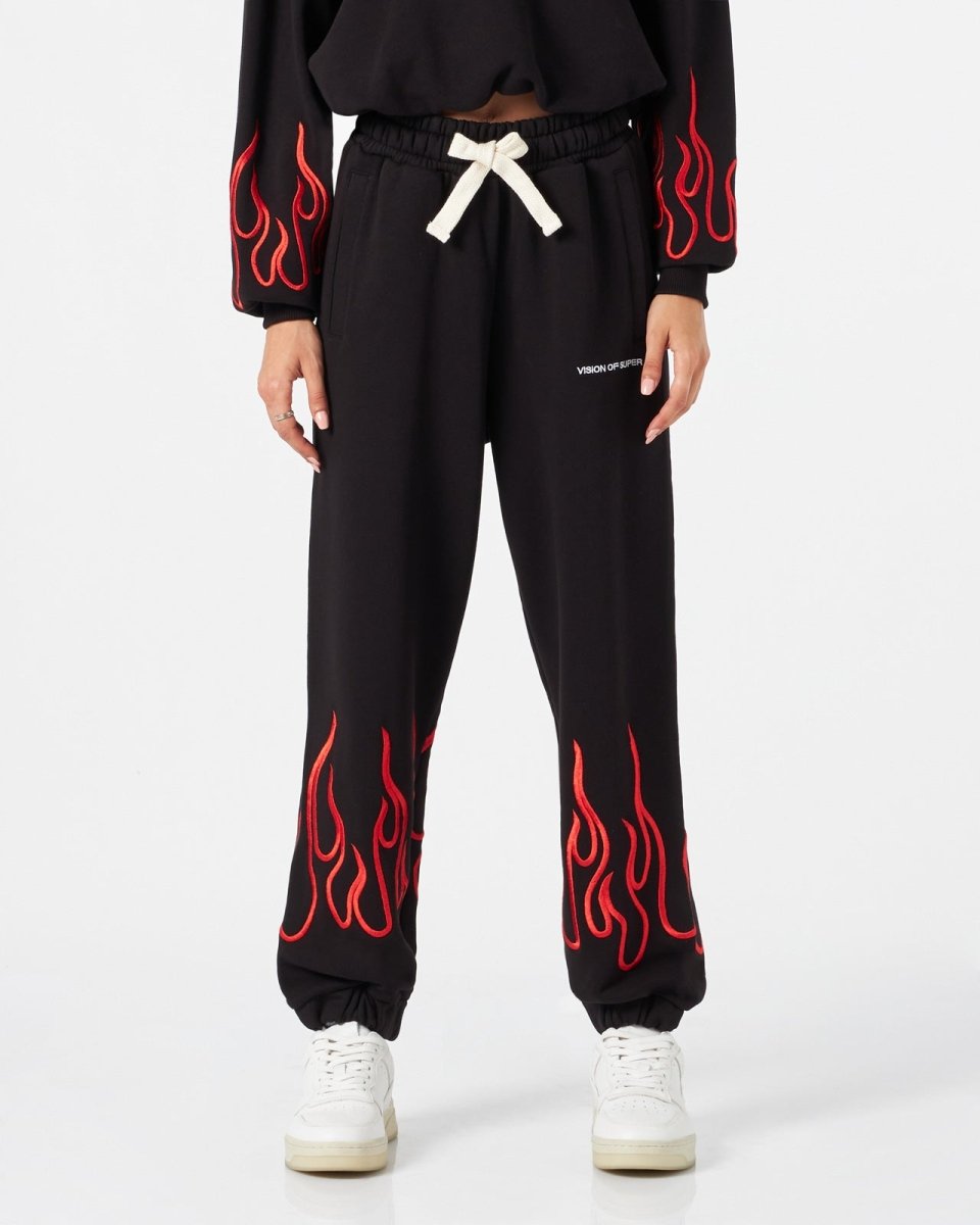 Vision Of Super BLACK WOMAN PANTS WITH RED FLAMES Acquista Ora