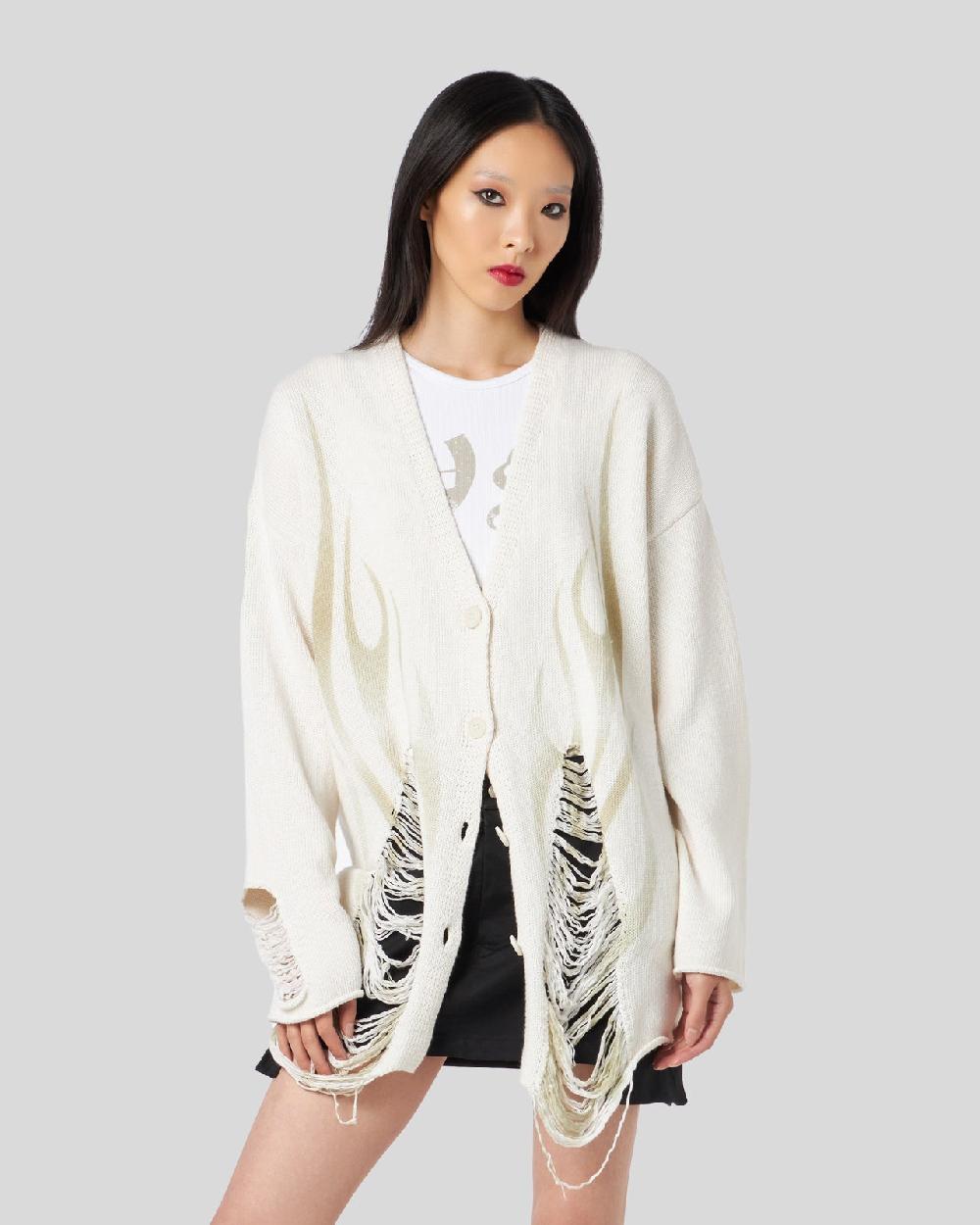 Vision Of Super SAND CARDIGAN WITH PRINTED TRIBAL FLAMES Fino Al -60%
