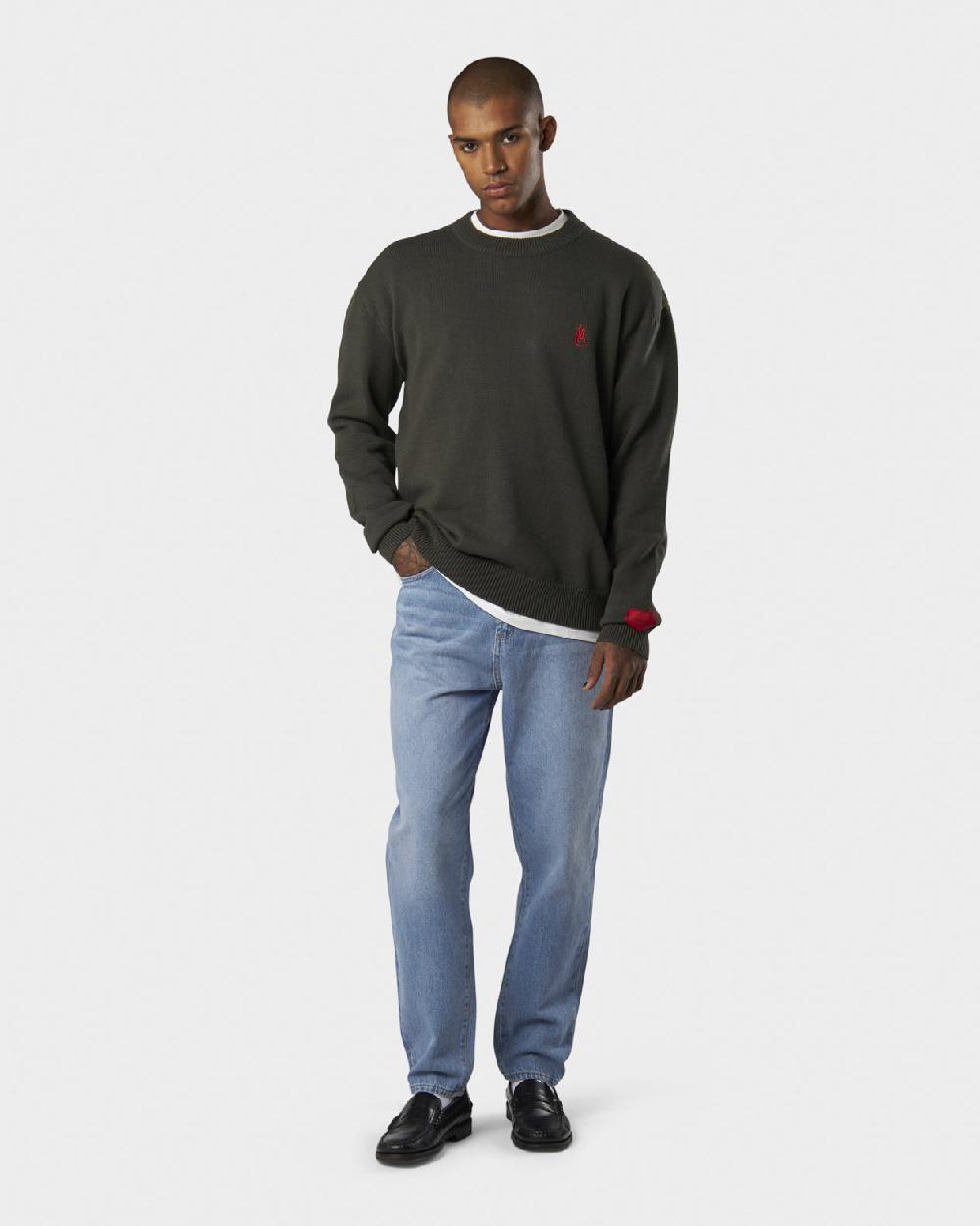 Vision Of Super MILITARY GREEN SWEATER WITH RED FLAME AND PRINTED LOGO Shopping Online